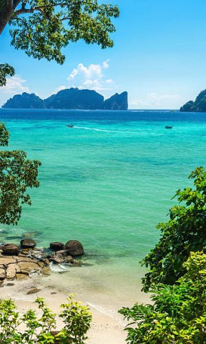 Peaceful exotic beach with azure water and golden sand